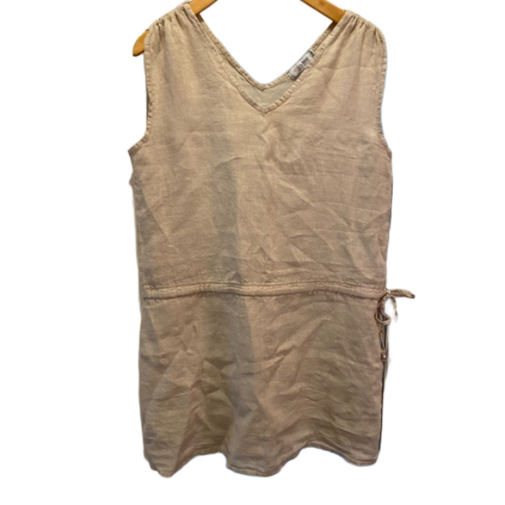 Luisa Ricci Made in Italy Beige 100% Linen V-Neck Drawstring Shift Dress Size M